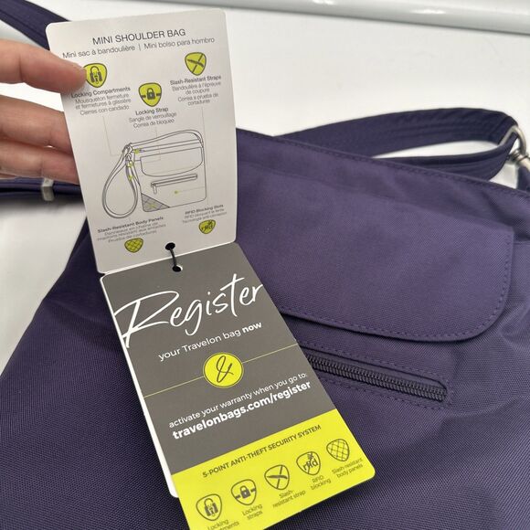 New Travelon Anti-Theft Classic Mini Shoulder Bag Eggplant Purple Travel bag - Picture 3 of 11